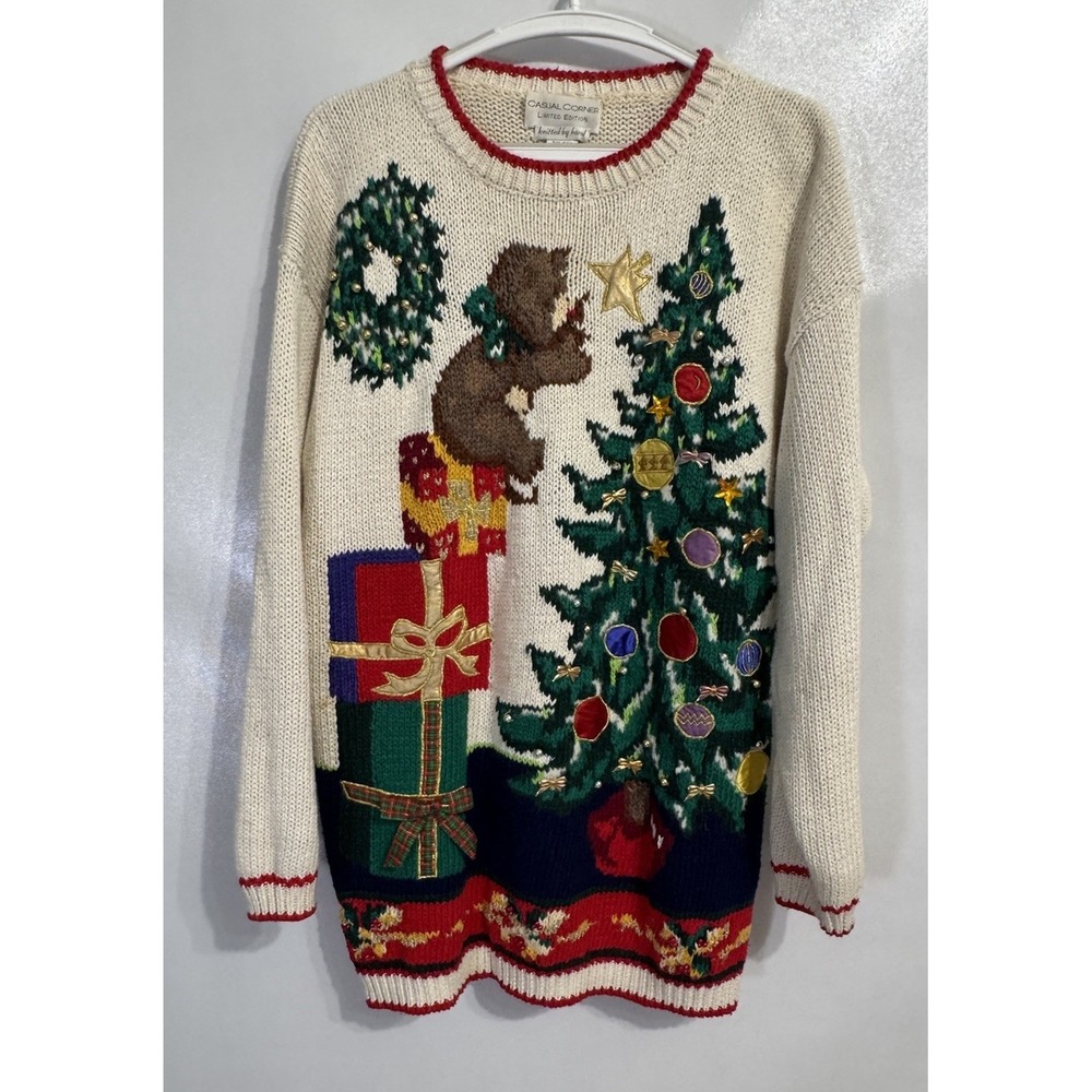 VTG Casual Corner XL Christmas Sweater Embellished Limited Edition READ